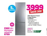 Hisense 359Ltr Bottom Freezer Fridge Metallic H359ME With Free 20Ltr Microwave