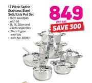 Tissolli 12 Piece Saphir Stainless Steel Solid Lids Pot Set-Per Set