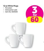 12 Oz White Mugs-For 3