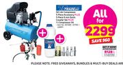 Trade Air 50Ltr Air Comp, 5 Piece Accessory,5 Piece 6mm Quick Coupler Set+1Ltr Comp Oil-For All