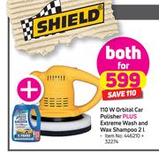 Shield 110W Orbital Car Polisher Plus Extreme Wash And Wax Shampoo 2Ltr-For Both