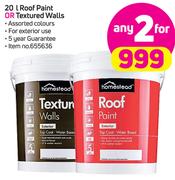 Homestead 20Ltr Roof Paint Or Textured Walls-For Any 2