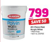 Plascon 20Ltr Polvin Matt Acrylic White (Matt Finish)