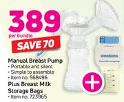 Snookums Manual Breast Pump With Free Breast Milk Storage Bags-Per Bundle