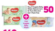 Huggies Baby Wipes Natural Care Or Pure 56’s Pack Each