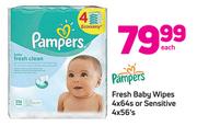 Pampers Fresh Baby Wipes 4 x 64s Or Sensitive 4 x 56’s-Each