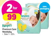 Pampers Premium Care Newbaby Size 1 22’s Pack-For 2