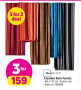 Mainstays 65 x 130cm Assorted Bath Towels Cotton Rich-For 3