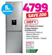 Defy 365Ltr Bottom Freezer Fridge (Metallic) DAC660/670