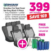 Stingray Grandeur Car Seat Cover Set Grey Black 11 Piece-Per Bundle Free Sunshade