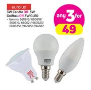 Eurolux 3W Candle Or 3W Golfball Or 3W GU10-For 3