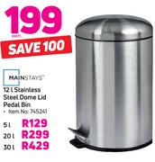 Maintays 20Ltr Satinless Steel Dome Lid Pedal Bin