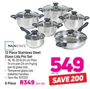 Mainstays 6 Piece Stainless Steel Glass Lids Pot Set-Per Set