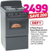 Defy 3 Plate Plug In Stove Black DSS513