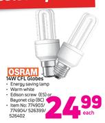 Osram 14W CFL Globes-Each