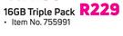 Sandisk Cruzer Blade 16GB Triple Pack USB 2.0 Flash Drive