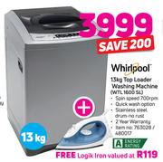 Whirlpool 13kg Top Loader Washing Machine WTL 1600 SL + Logik Iron