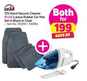 1st Gear 12V Hand Vacuum Cleaner + 4-Piece Rubber Car Mat Set In Black Or Clear-For Both