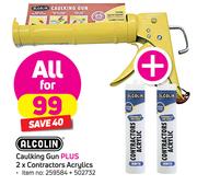 Alcolin Caulking Gun + 2 x Contractors Acrylics-For All