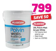 Plascon Polvin Matt Acrylic White-20Ltr Each