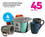 4-Pack 14 Oz Bullet Shape Glazed Stoneware Mug-Per Pack