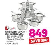 Tissolli 12-Piece Saphir Stainless Steel Solid Lids Pot Set-Per Set