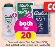 Cerebos Iodated Sea Salt Flask-500g & Iodated Table Or Sea Salt Poly-500g Both For