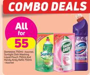 Domestos-750ml, Sunlight Dish Washing Liquid Pouch-750ml & Handy Andy Refill Assorted 750ml-For All