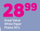 Great Value White Paper Plates-50's