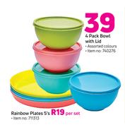 4 Pack Bowl With Lid Assorted Colours