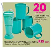 4 Pack Plastic Mug Assorted Colours-Per Pack