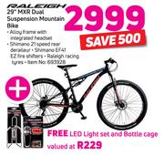 Raleigh 29" MXR Dual Suspension Mountain Bike+Free LED Light Set And Bottle Cage