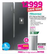Hisense 670Ltr Side By Side Fridge/Freezer Black(H670SMB WD)+Free Bar Fridge