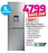 Defy 425Ltr Bottom Freezer Fridge Metallic(DAC617)