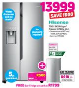 Hisense 700Ltr SXS Fridge/Freezer(H700SI-IDL)+Free Bar Fridge