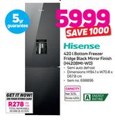 Hisense 420Ltr Bottom Freezer Fridge Black Mirror Finish(H420BMI-WD)