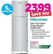 Hisense 220Ltr Top Freezer Fridge Metallic(H220TME)
