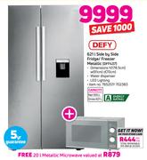 Defy 621Ltr Side By Side Fridge/Freezer Metallic(DFF437)+Free 20Ltr Metallic Microwave