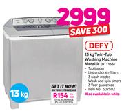Defy 13Kg Twin Tub Washing Machine Metallic(DTT165)