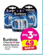 Uniross 4 Pack AA Or AAA Alkaline Batteries-For 3