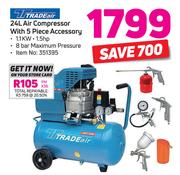 Tradeair 24Ltr Air Compressor With 5 Piece Accessory