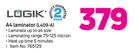 Logik A4 Laminator L409-A Free Kenzel 10 Piece A4 Laminating Pouches