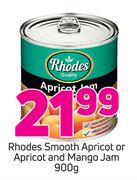 Rhodes Smooth Apricot Or Apricot And Mango Jam-900g Each