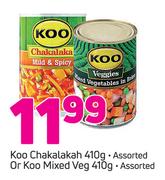 Koo Chakalaka 410g Or Koo Mixed Veg 410g-Each