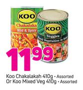 Koo Chakalaka Assorted-410g Or Koo Mixed Veg Assorted-410g