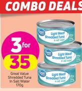 Great Value Shredded Tuna In Salt Water-3x170g