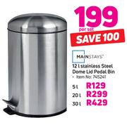 Mainstays 5Ltr Stainless Steel Dome Lid Pedal Bin-Per Set