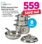 Mainstays 8 Piece Stainless Steel Solid Lids Pot Set-Per Set