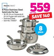 Mainstays 8 Piece Stainless Steel Solid Lids Pot Set-Per Set
