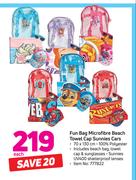 Fun Bag Microofibre Beach Towel Cap Sunnies Cars-70 x 130cm Each